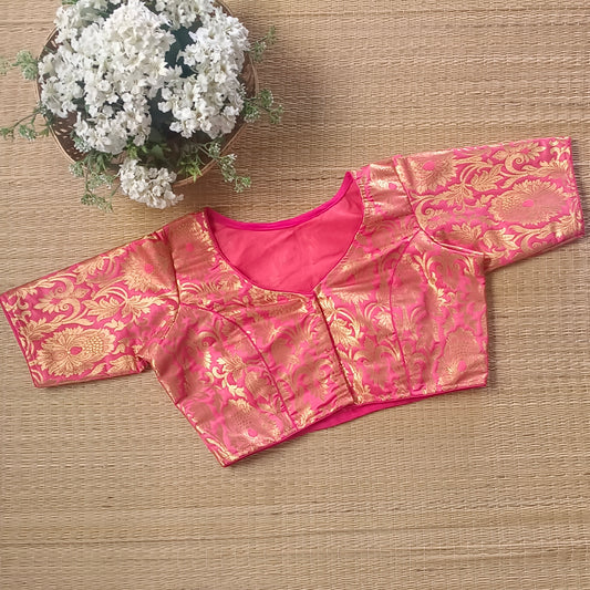 Peach Pink Brocade Blouse