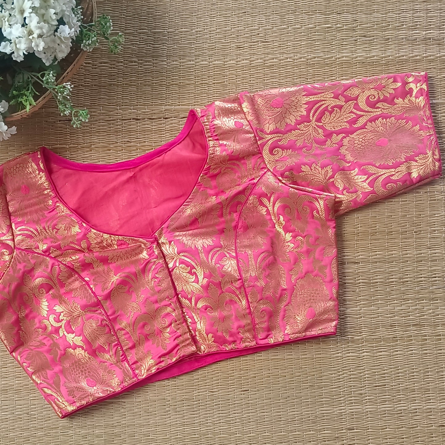 Peach Pink Brocade Blouse