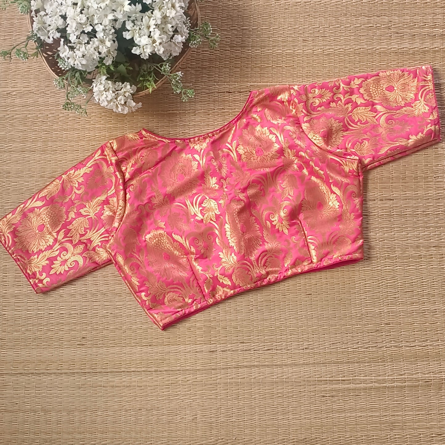 Peach Pink Brocade Blouse