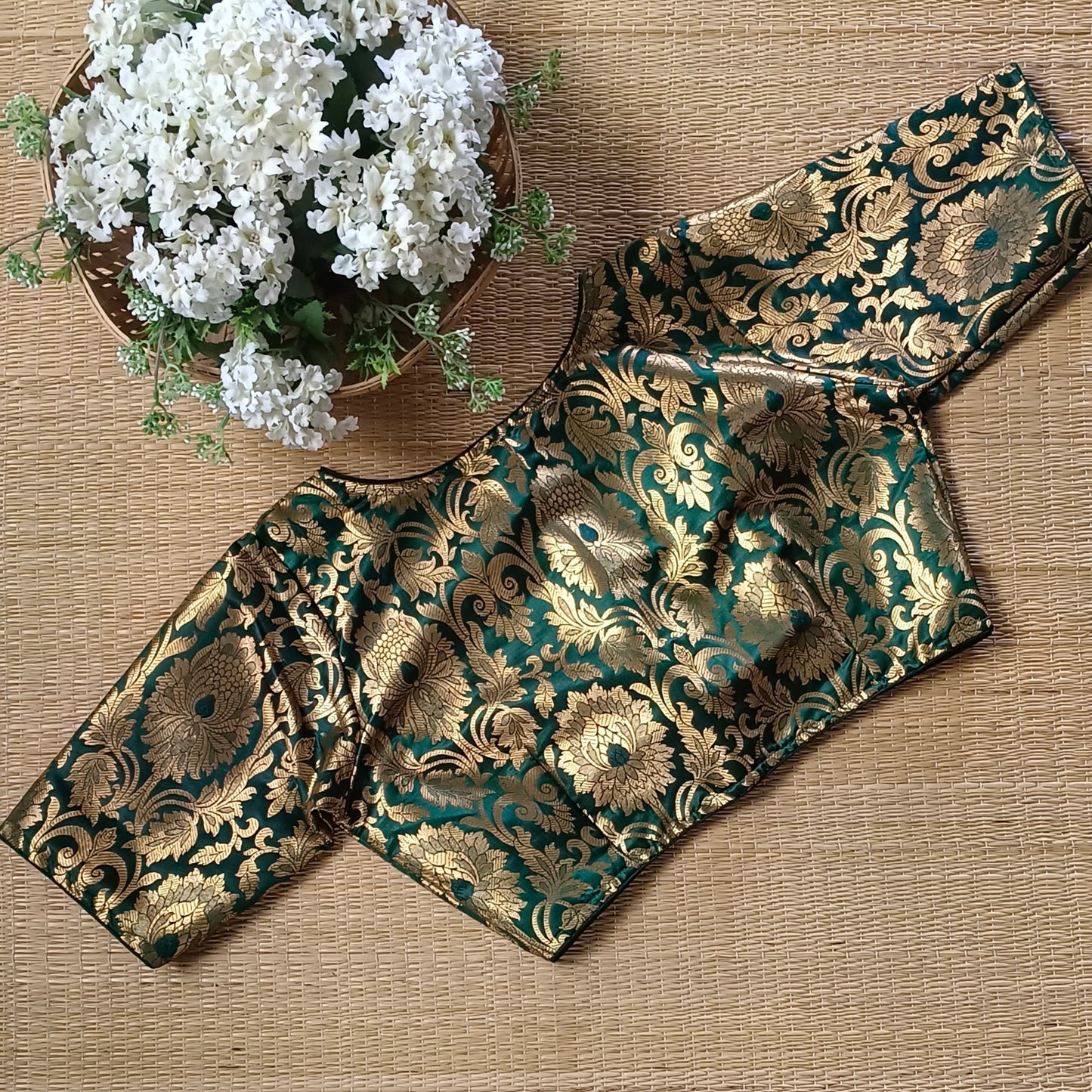 Bottle Green Brocade Blouse