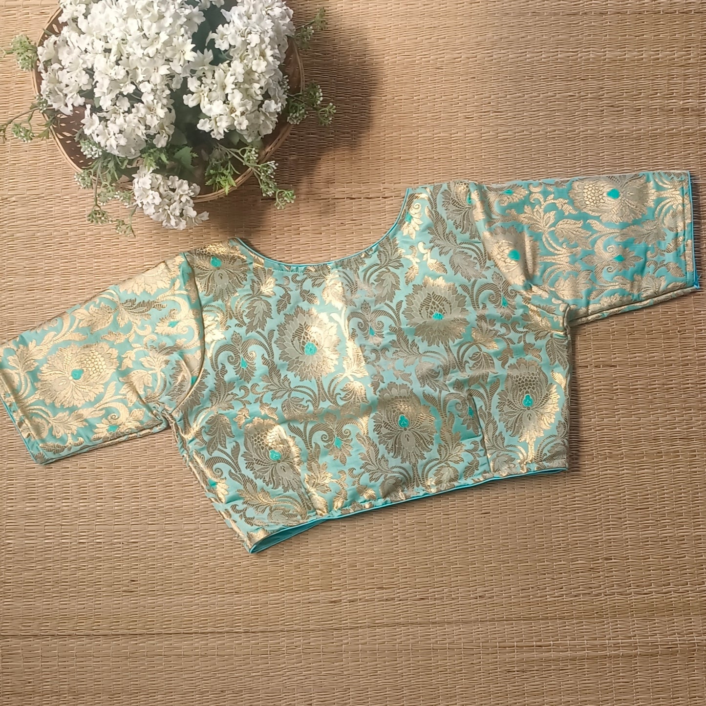 Pastel Blue Brocade Blouse