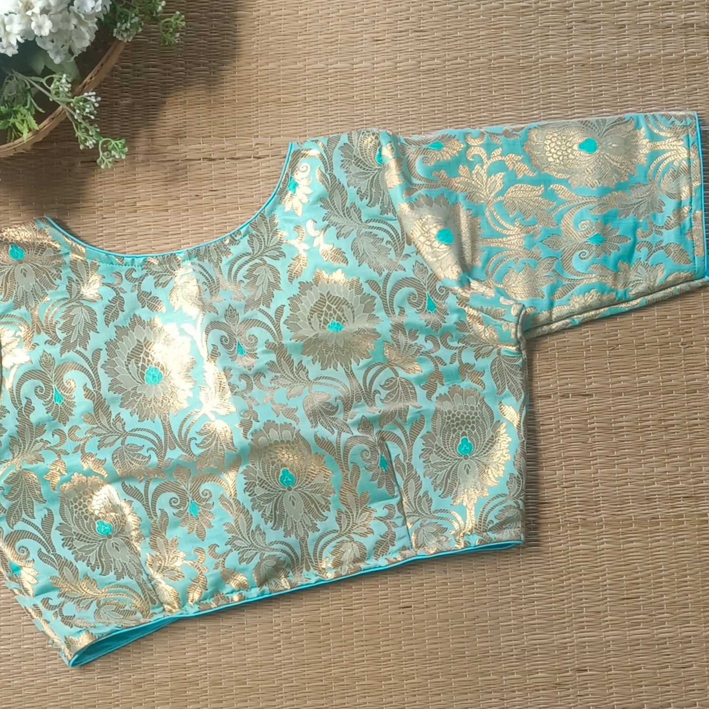 Pastel Blue Brocade Blouse