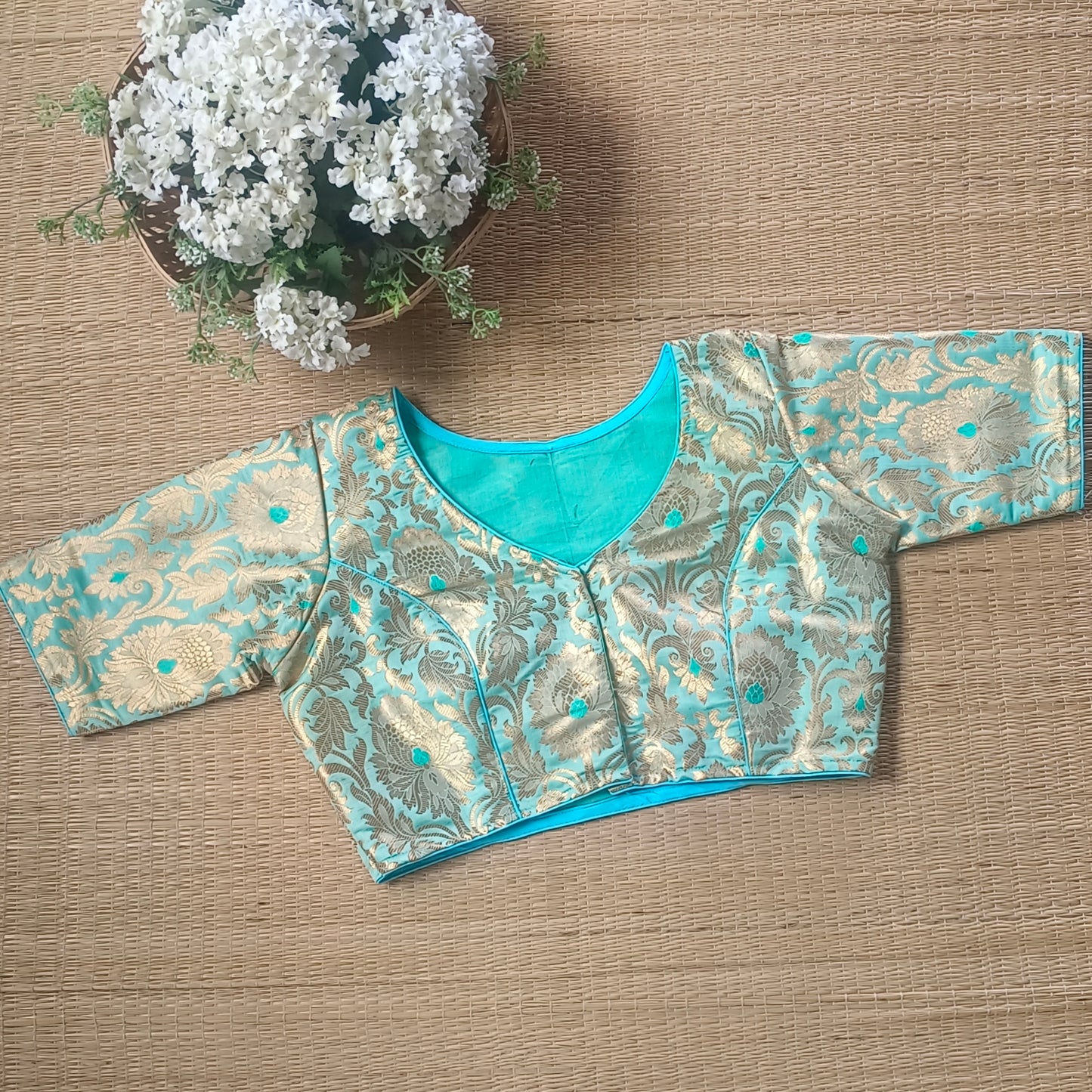 Pastel Blue Brocade Blouse