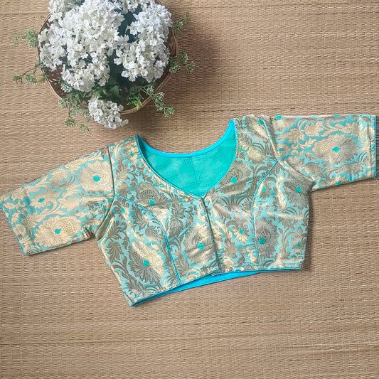 Pastel Blue Brocade Blouse