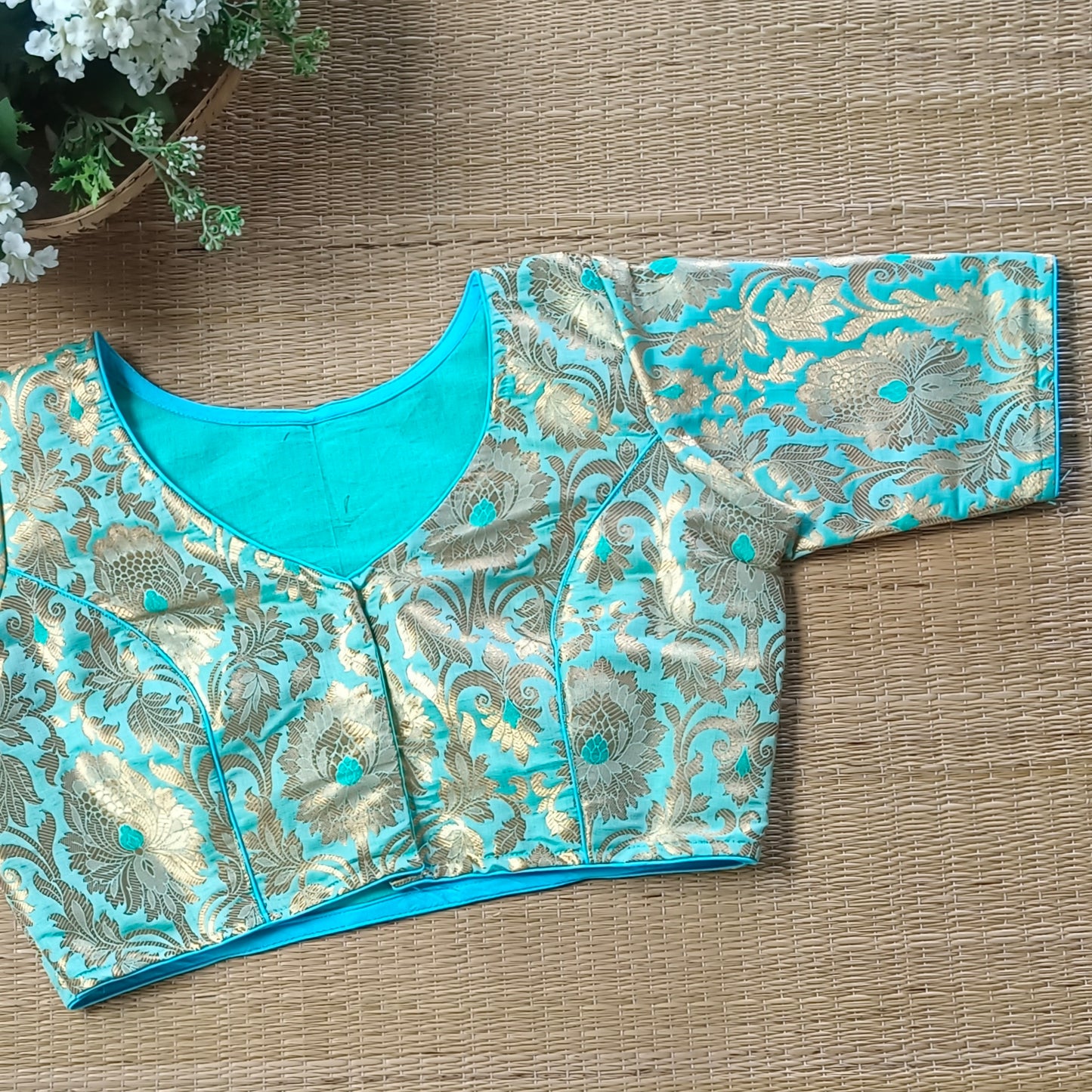 Pastel Blue Brocade Blouse