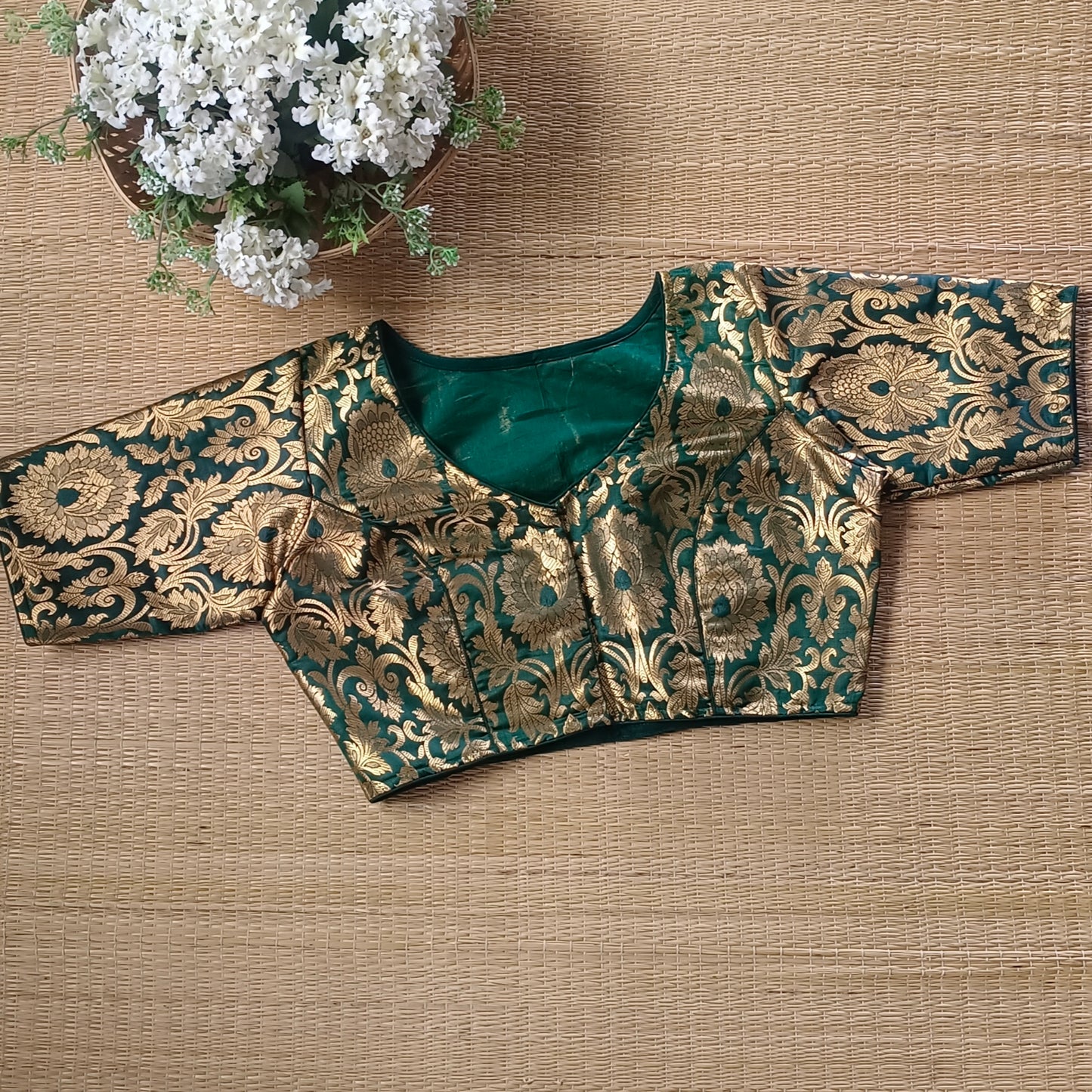 Bottle Green Brocade Blouse