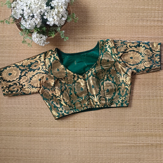 Bottle Green Brocade Blouse