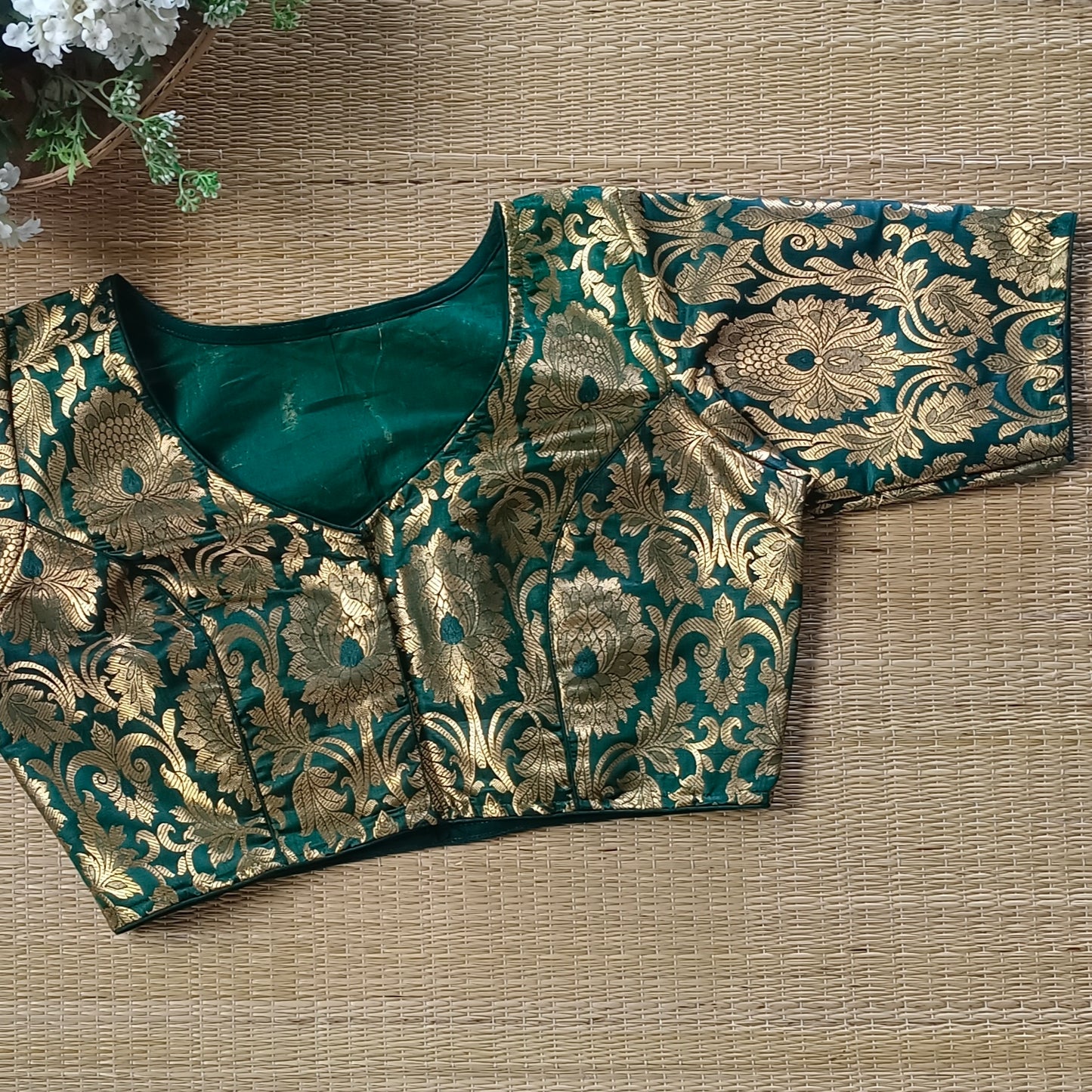 Bottle Green Brocade Blouse
