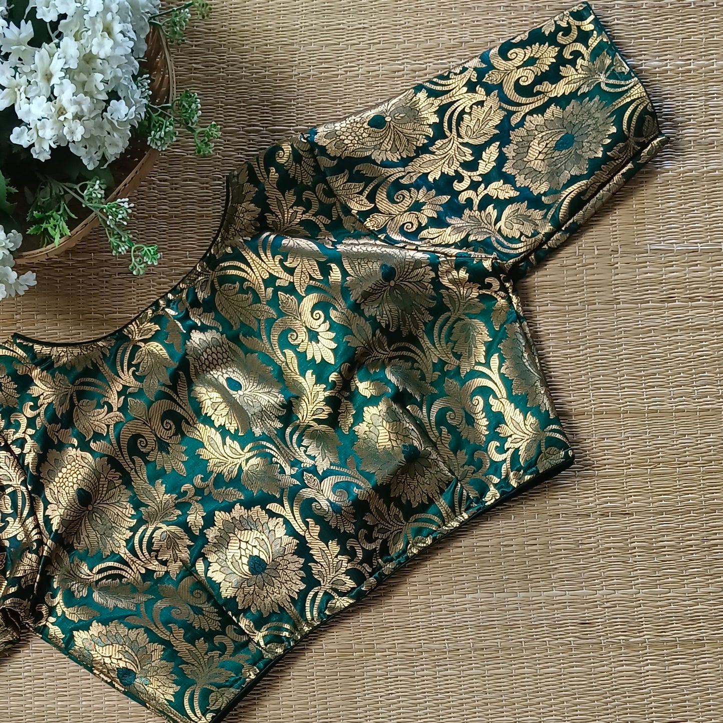 Bottle Green Brocade Blouse