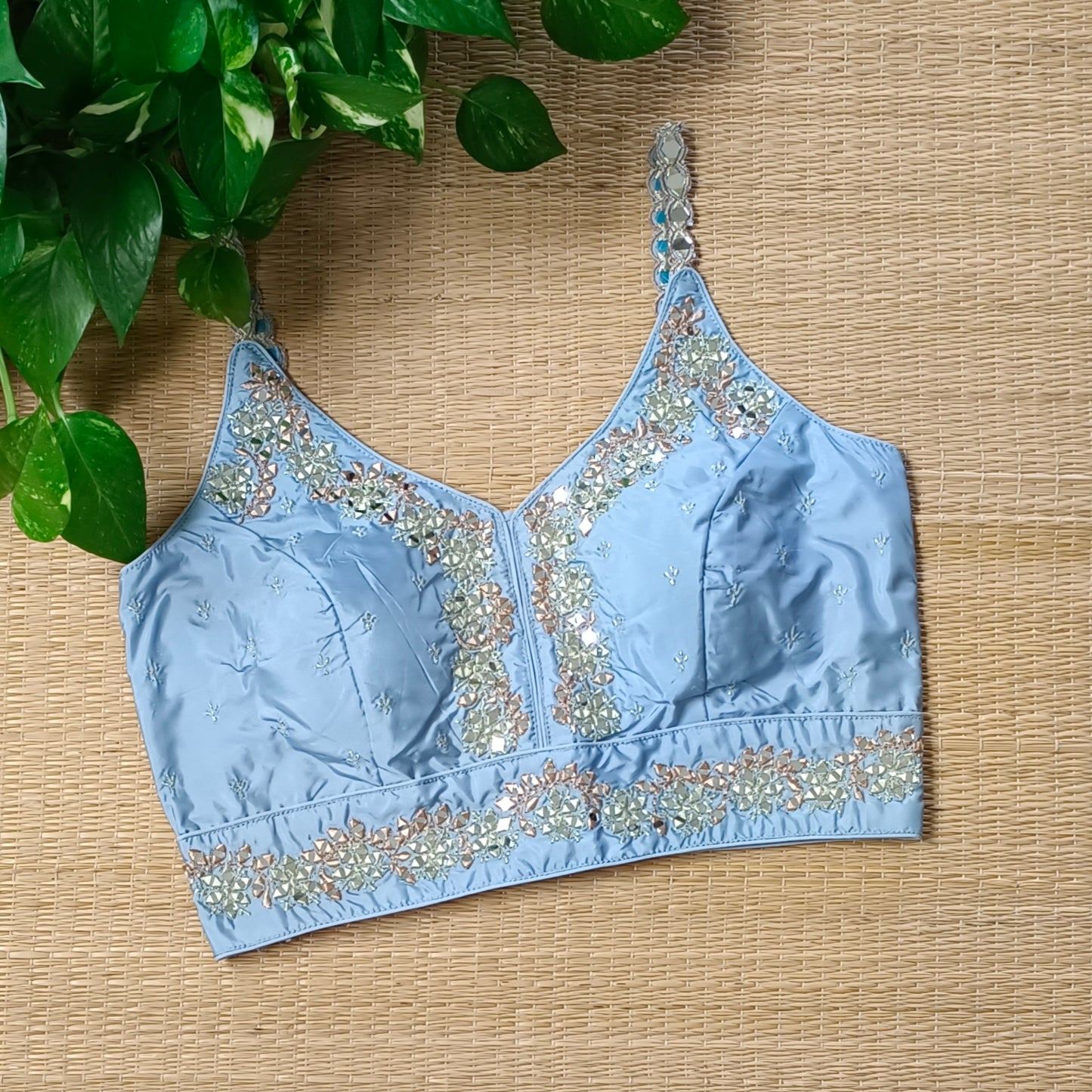 Pastel Blue Mirror Work Blouse
