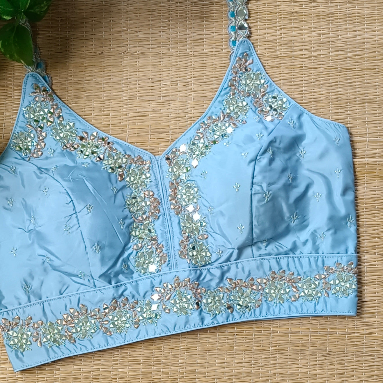 Pastel Blue Mirror Work Blouse