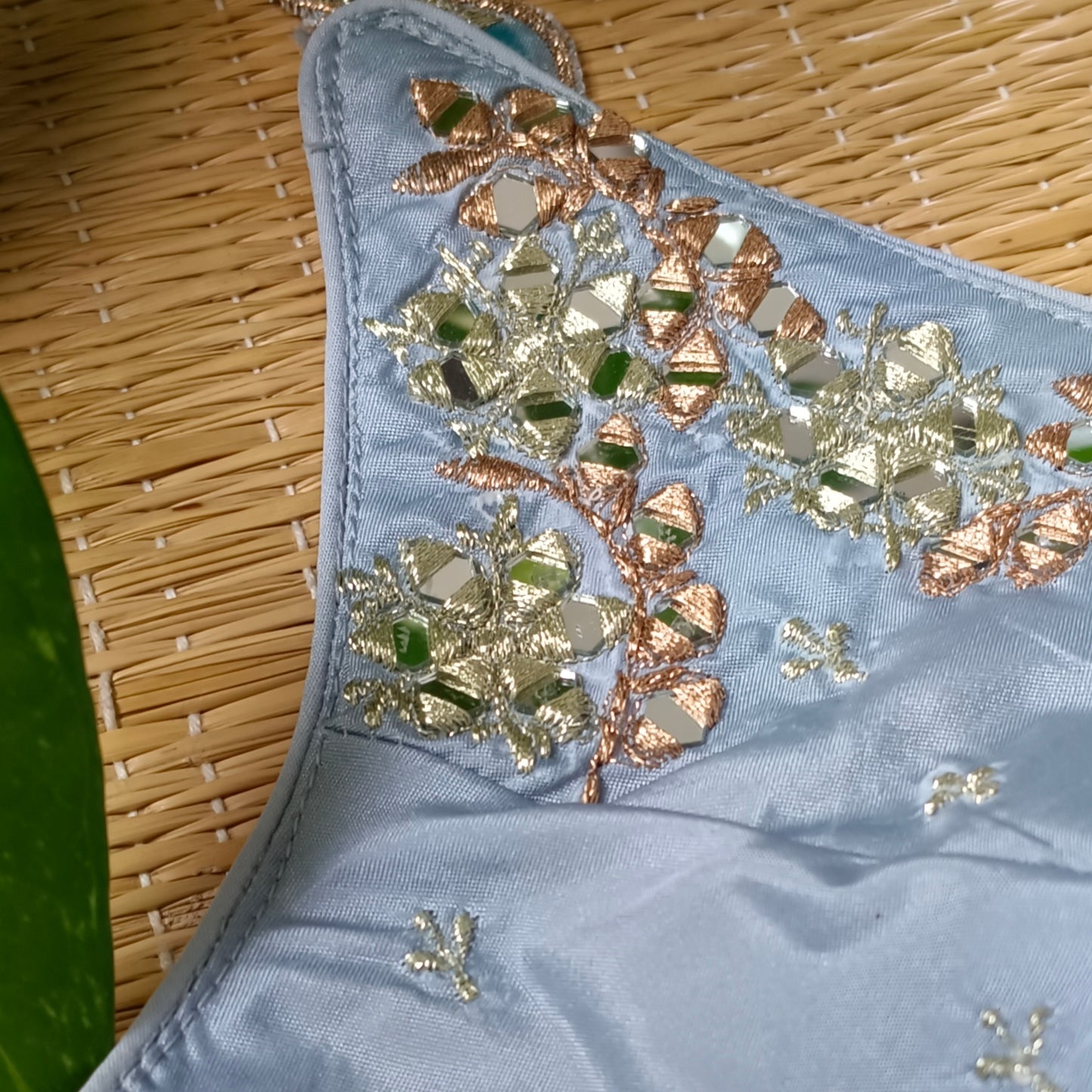 Pastel Blue Mirror Work Blouse