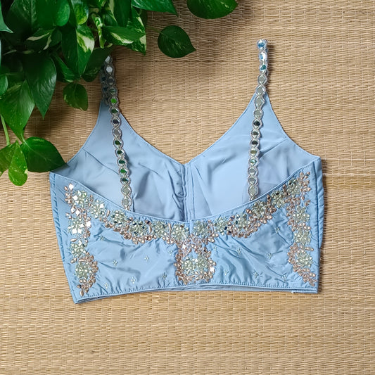 Pastel Blue Mirror Work Blouse