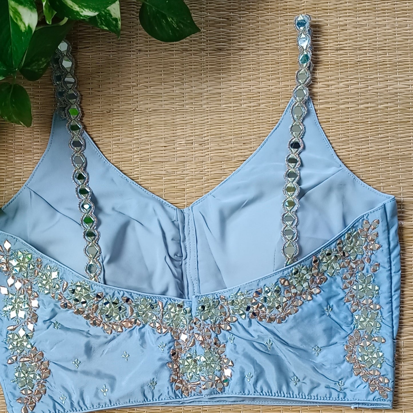 Pastel Blue Mirror Work Blouse