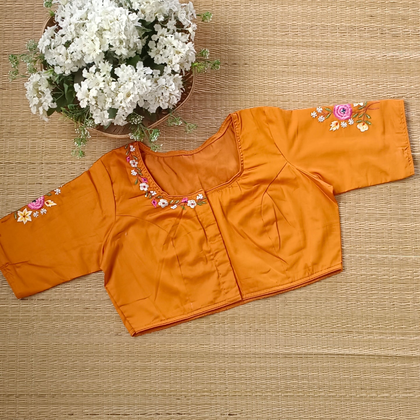 Mustard Blouse with Multicolor Embroidery