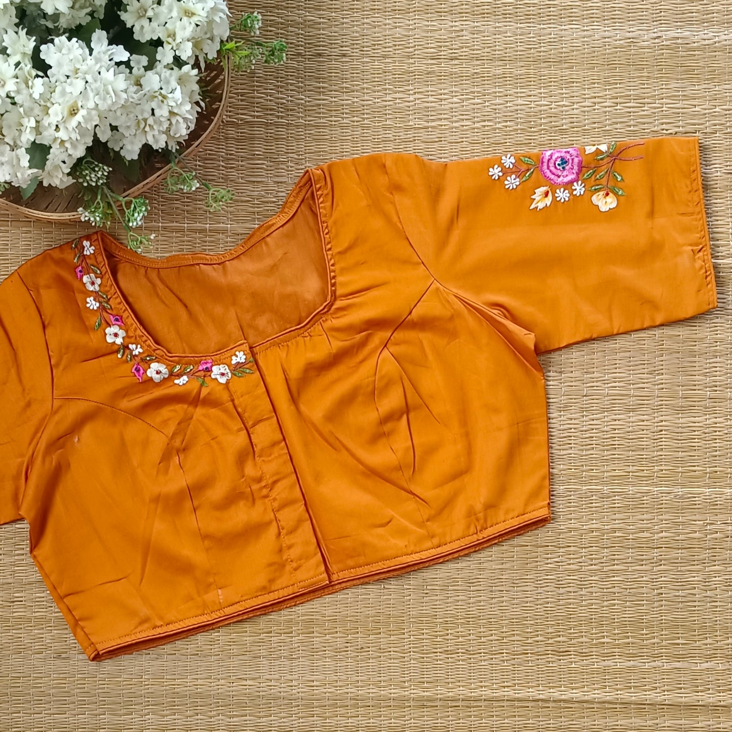 Mustard Blouse with Multicolor Embroidery