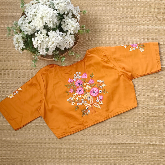 Mustard Blouse with Multicolor Embroidery
