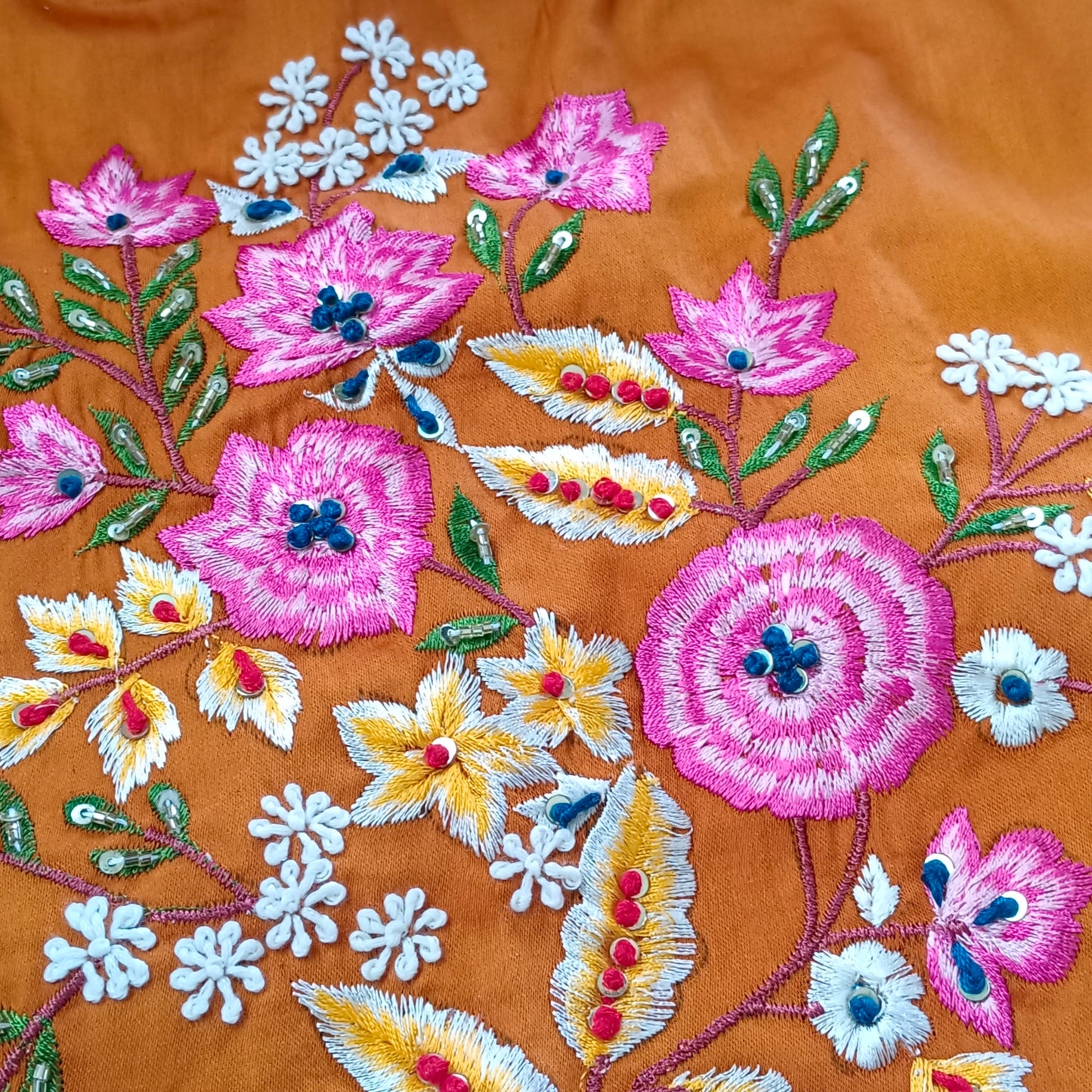 Mustard Blouse with Multicolor Embroidery