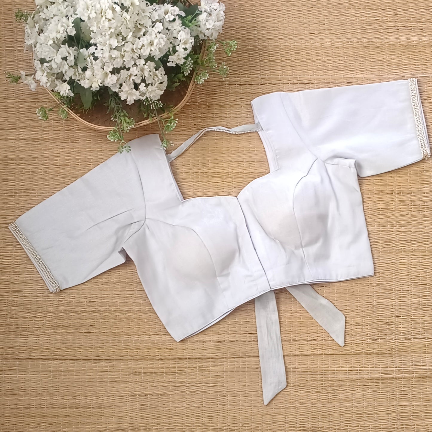 Silver Metallic Tissue Bow Tie Blouse