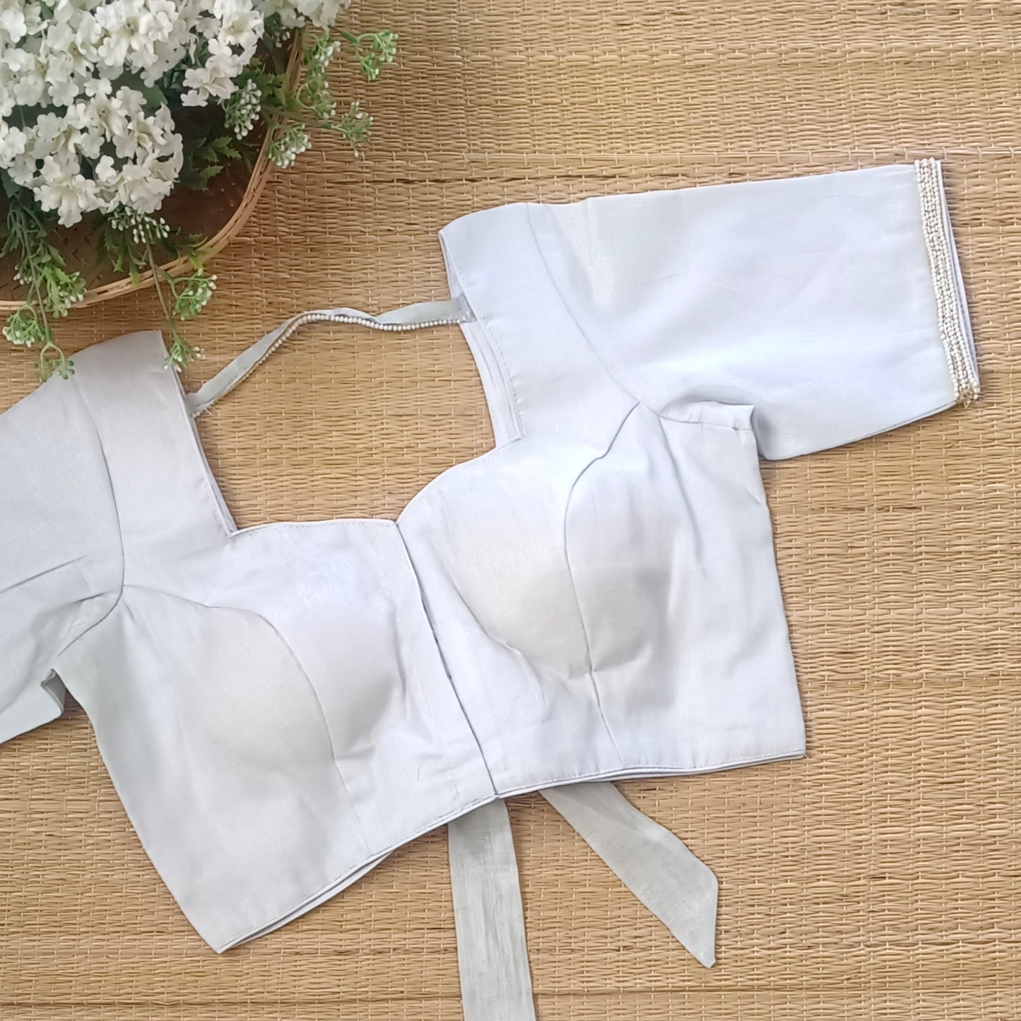 Silver Metallic Tissue Bow Tie Blouse