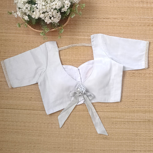 Silver Metallic Tissue Bow Tie Blouse