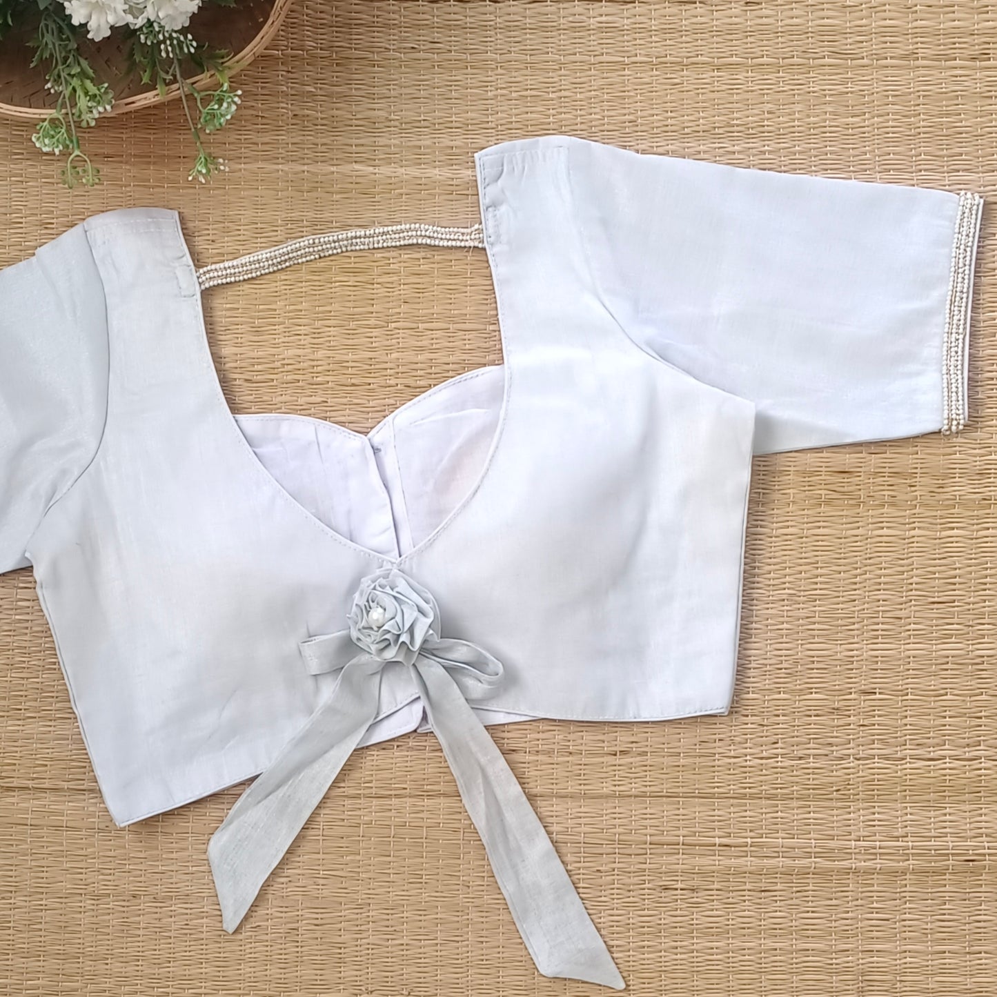 Silver Metallic Tissue Bow Tie Blouse