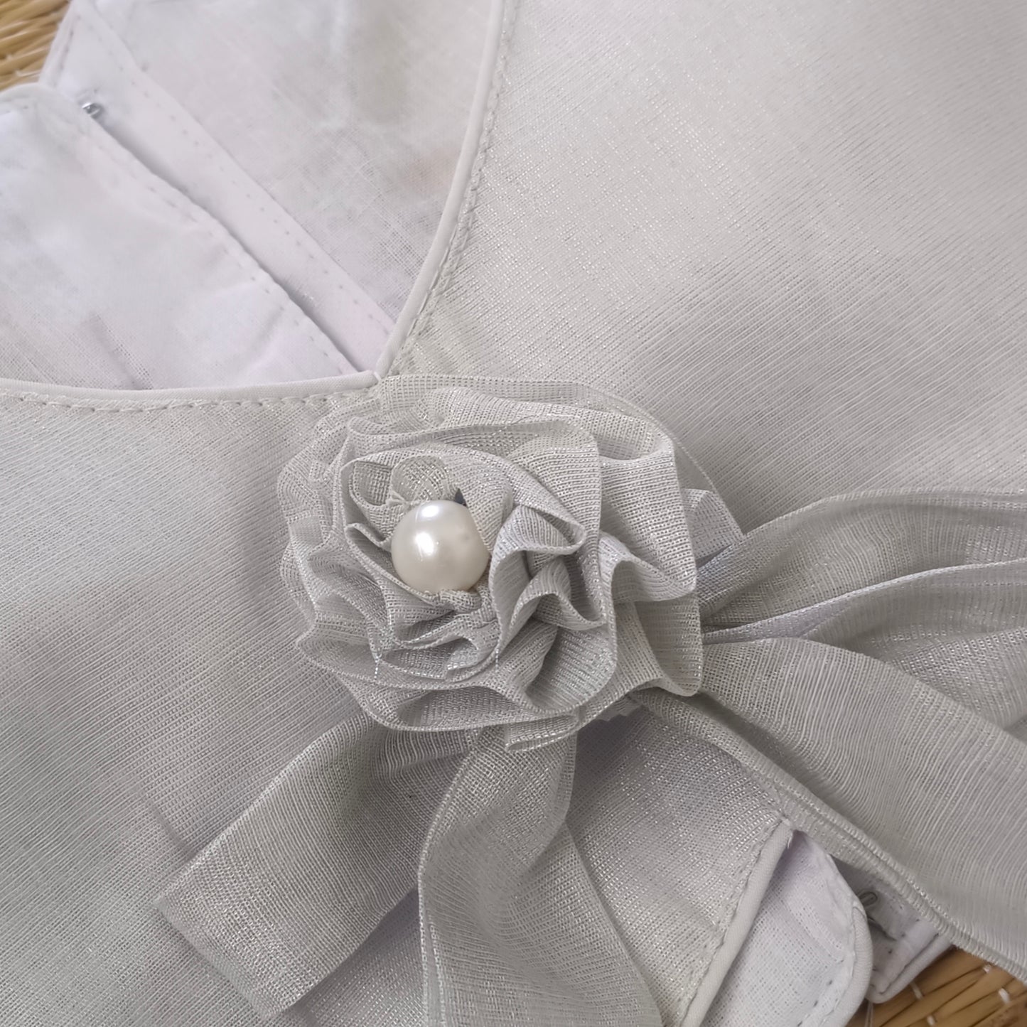Silver Metallic Tissue Bow Tie Blouse