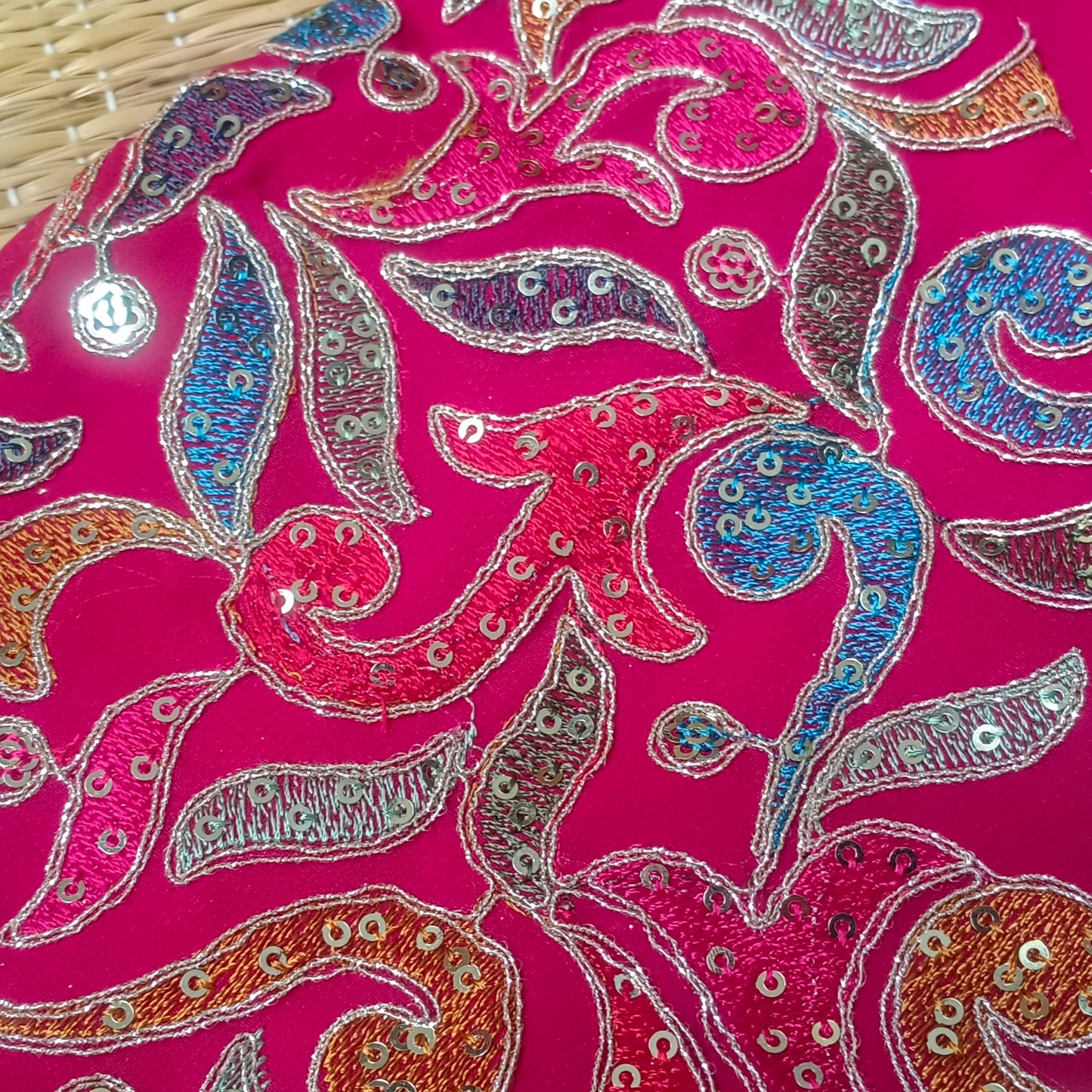 Rani Pink Masaba Neck Blouse with Multicolor Embroidery