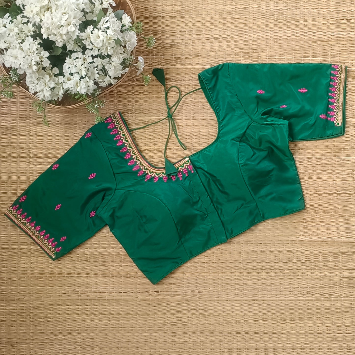 Classic Leaf Green Embroidery Blouse