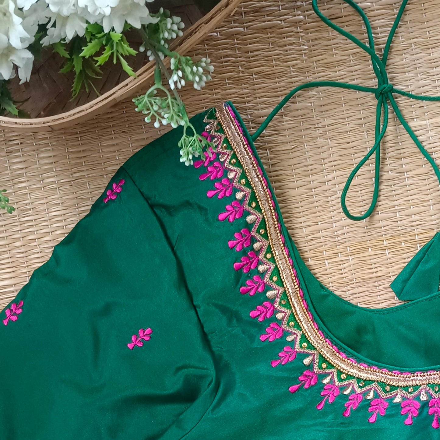 Classic Leaf Green Embroidery Blouse