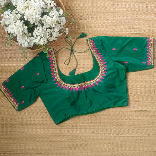 Classic Leaf Green Embroidery Blouse