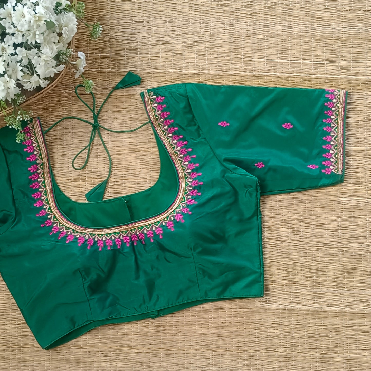 Classic Leaf Green Embroidery Blouse