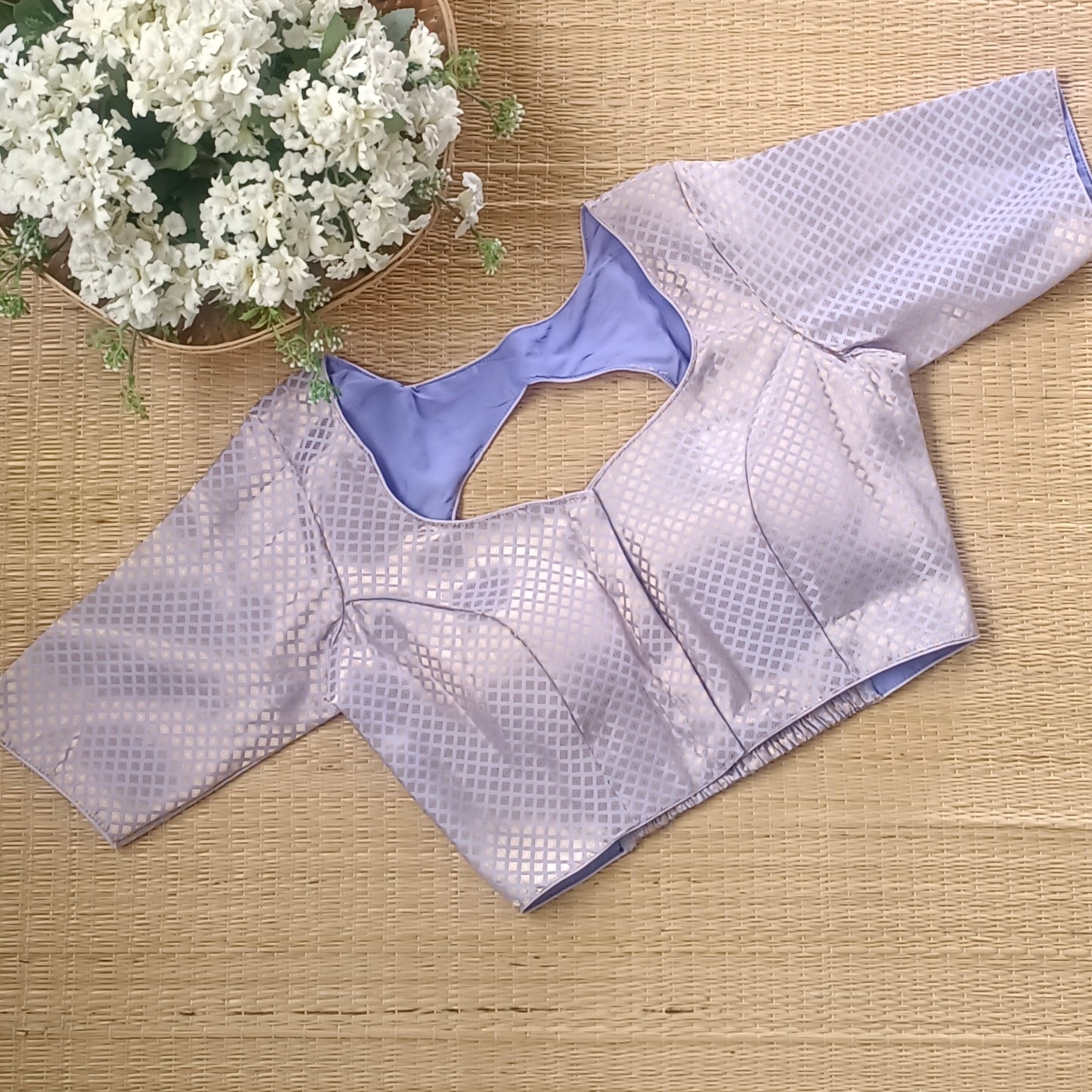 Lavender Back Elastic Brocade Blouse