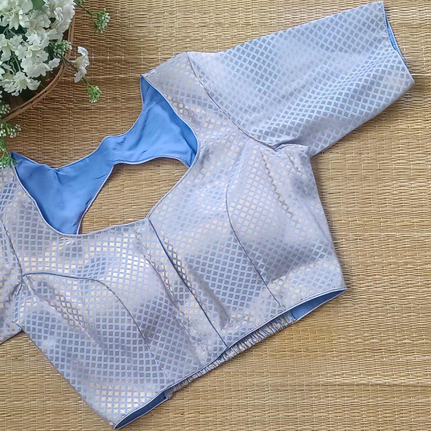 Lavender Back Elastic Brocade Blouse