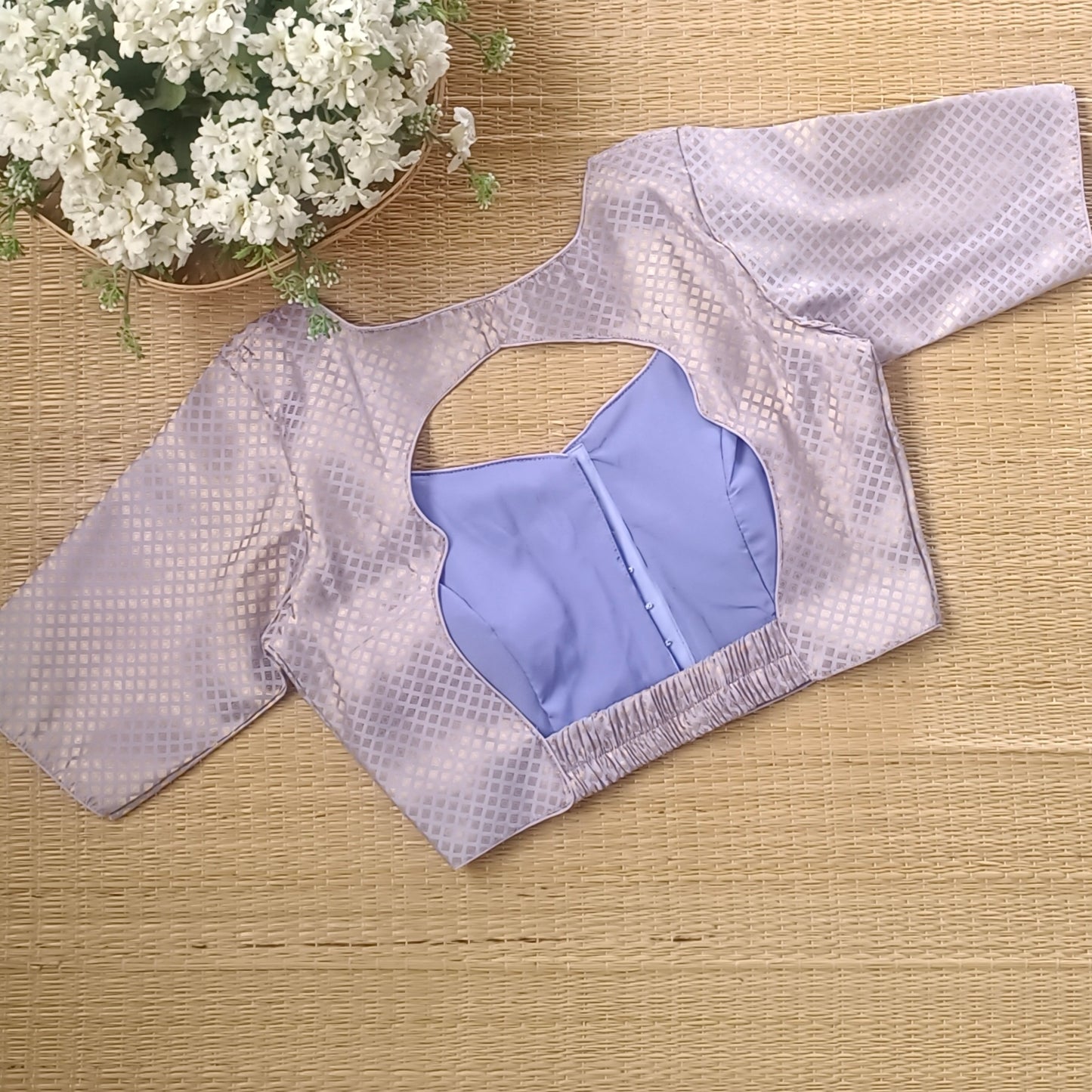 Lavender Back Elastic Brocade Blouse