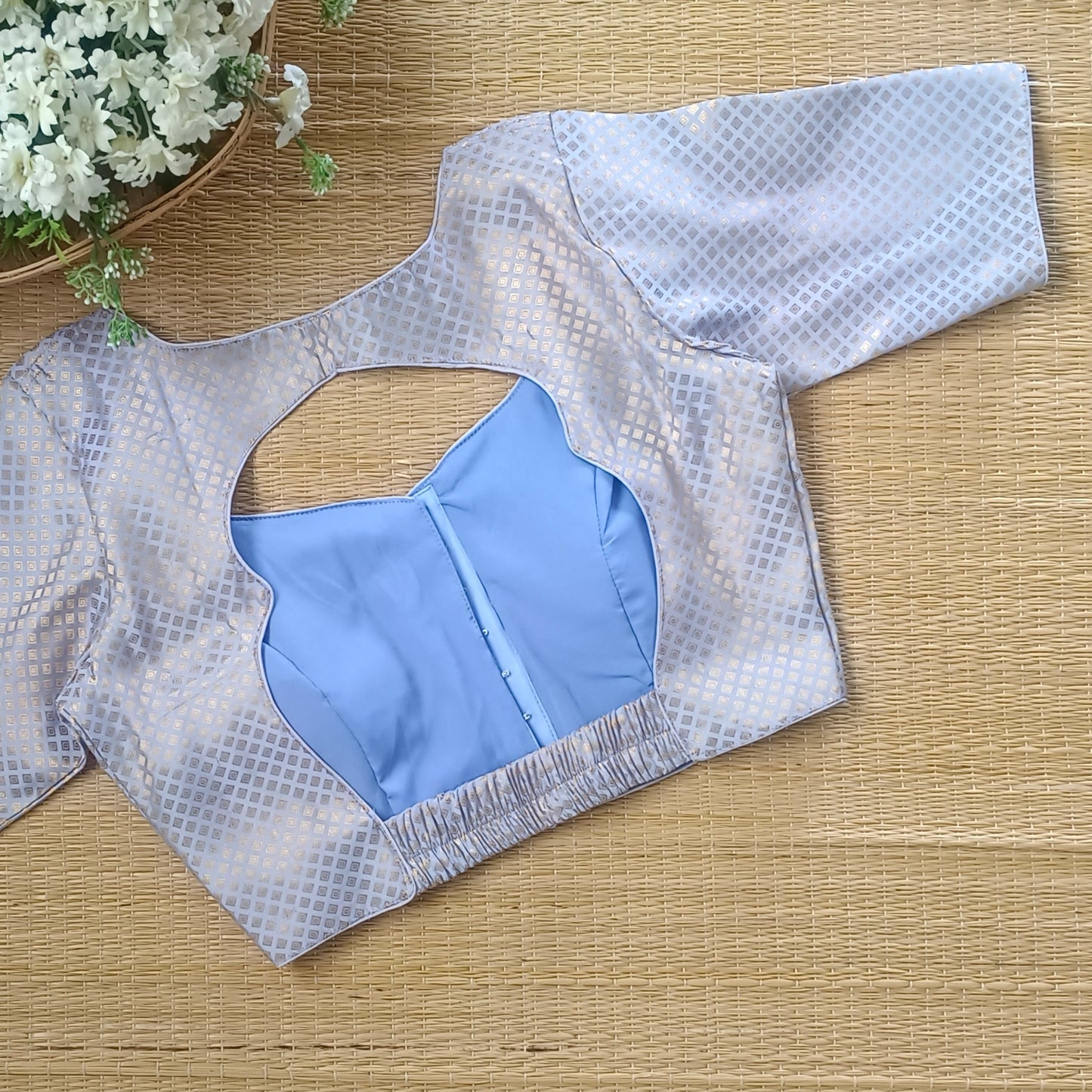 Lavender Back Elastic Brocade Blouse