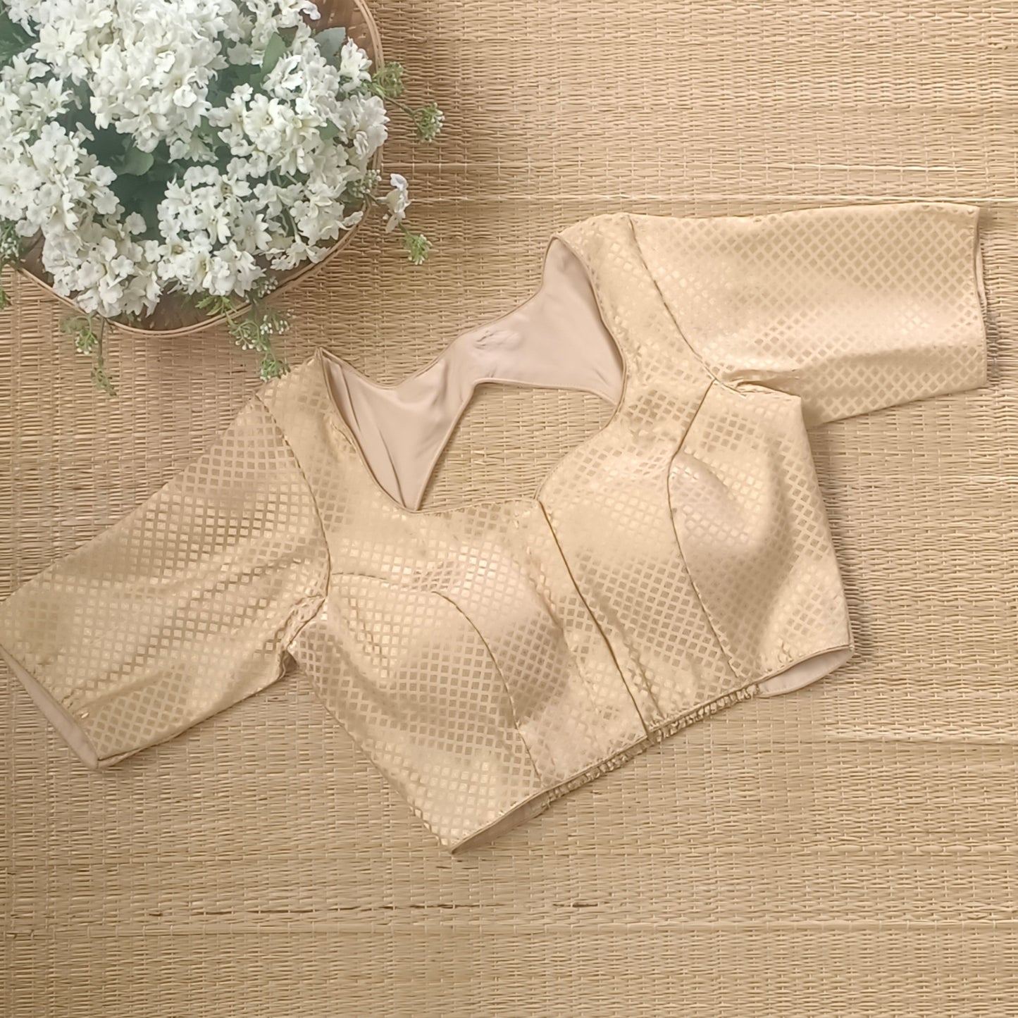 Golden Back Elastic Brocade Blouse