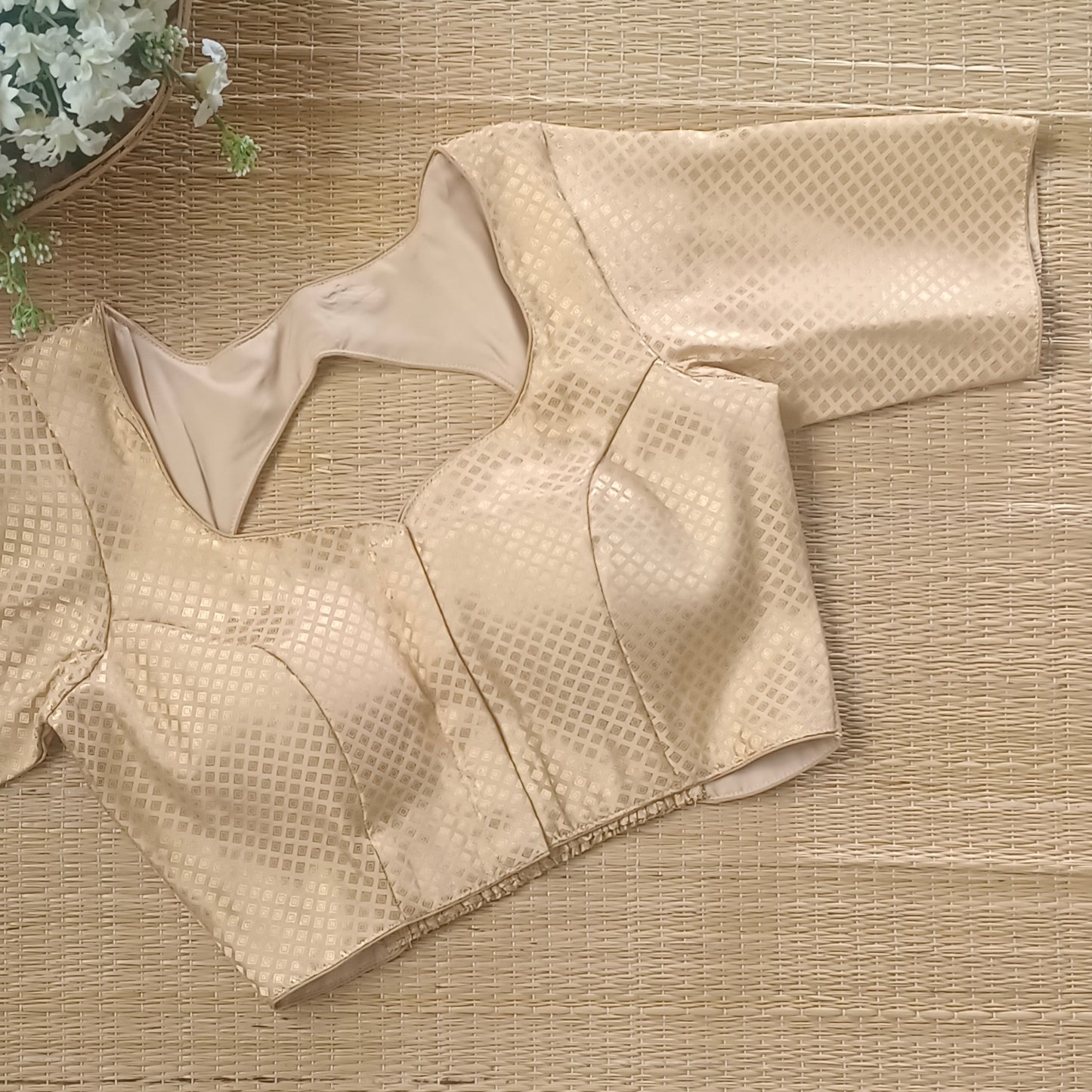 Golden Back Elastic Brocade Blouse