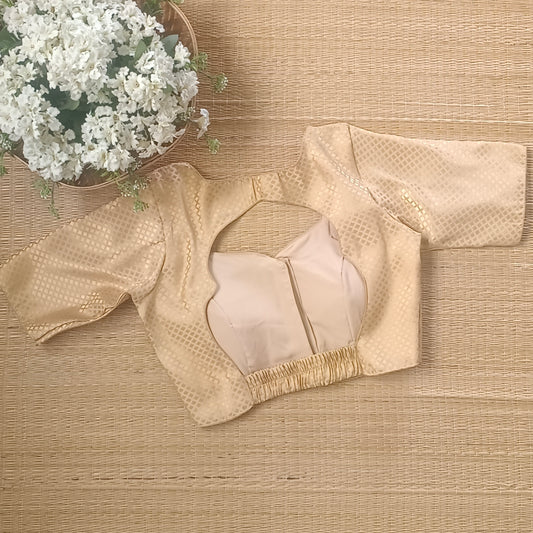 Golden Back Elastic Brocade Blouse
