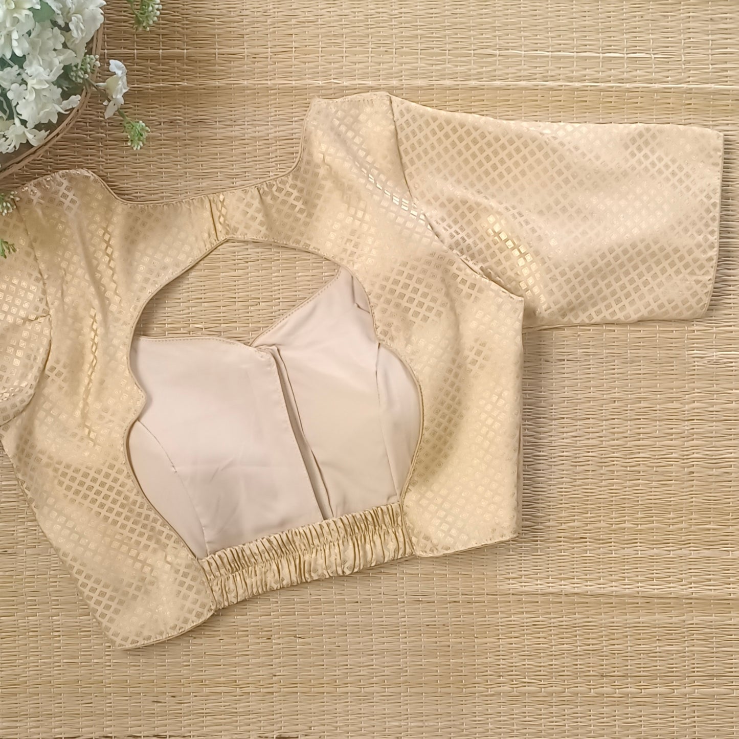 Golden Back Elastic Brocade Blouse