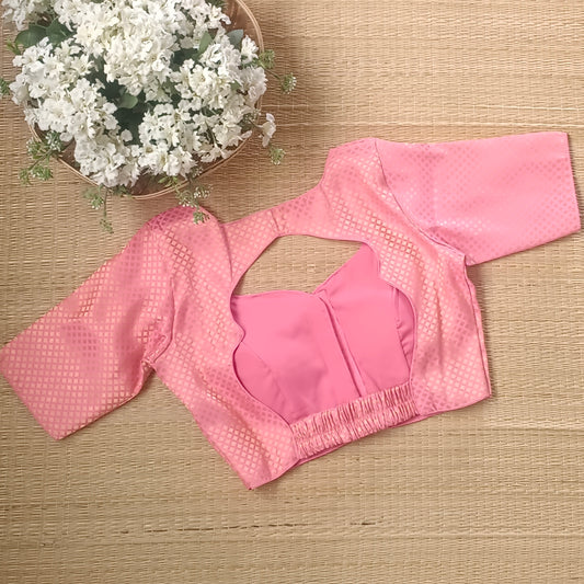 Pink Back Elastic Brocade Blouse