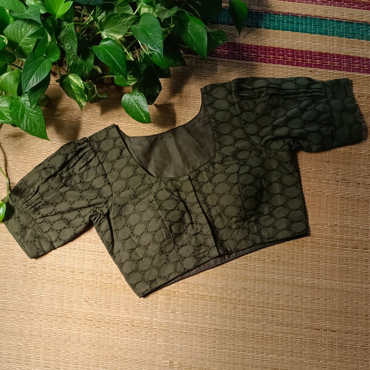 Dark Mehandi Green Hakoba Cotton Blouse
