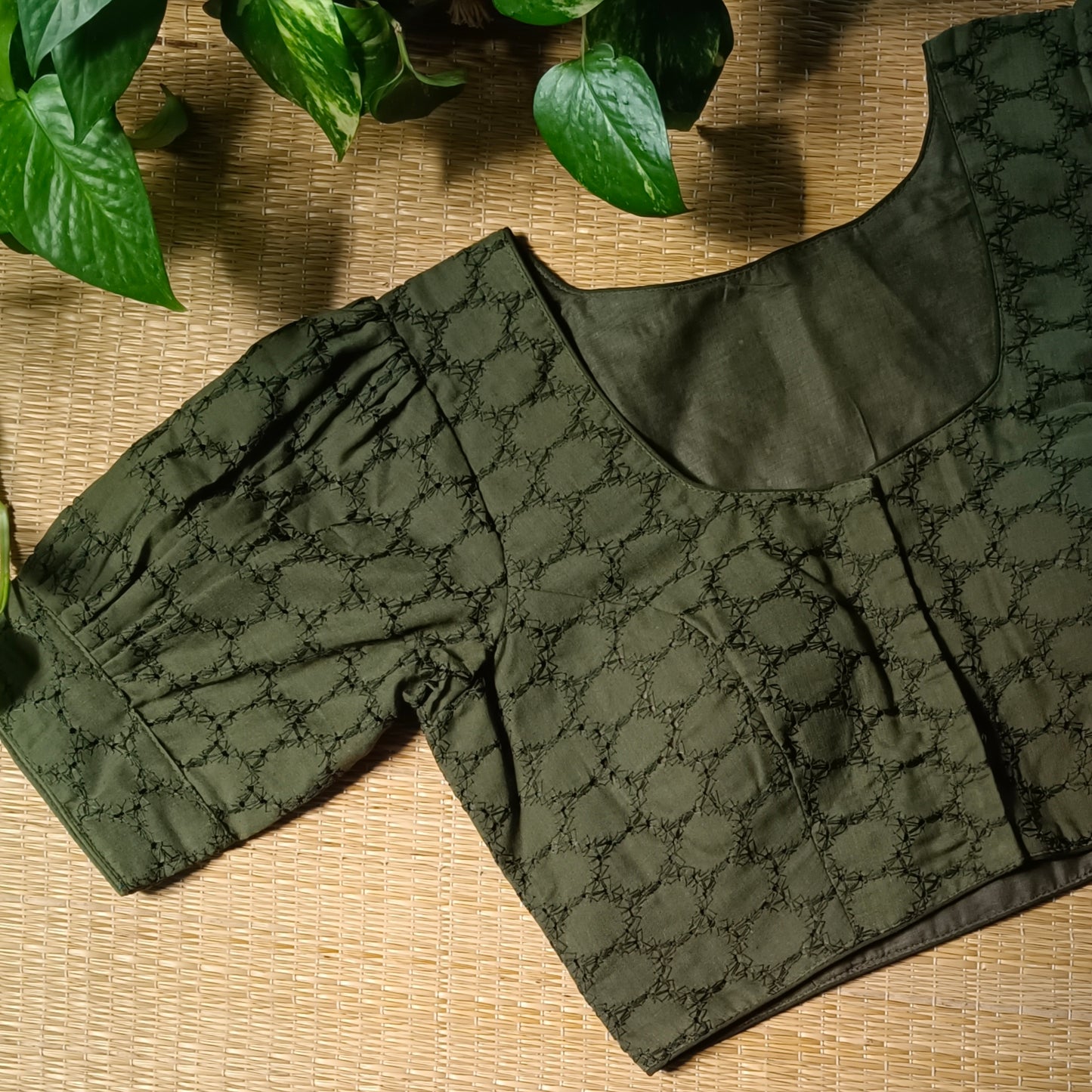 Dark Mehandi Green Hakoba Cotton Blouse