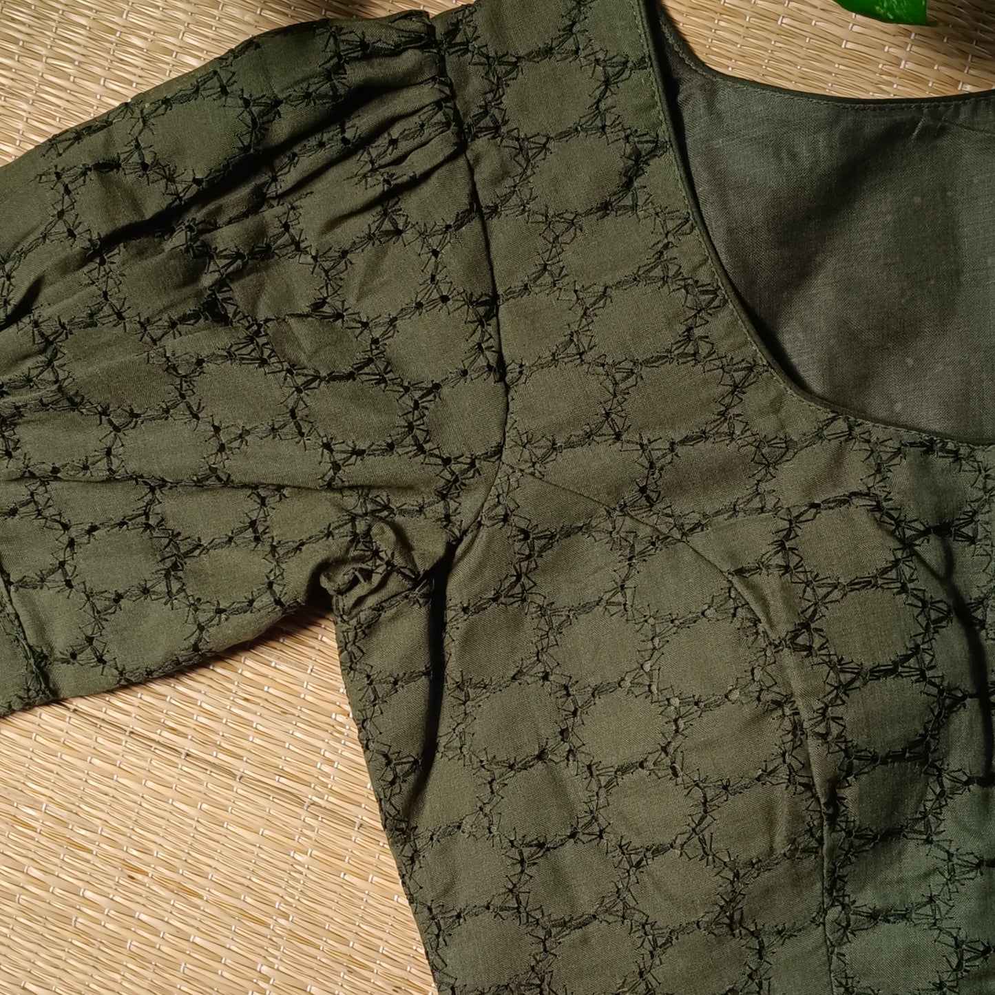 Dark Mehandi Green Hakoba Cotton Blouse
