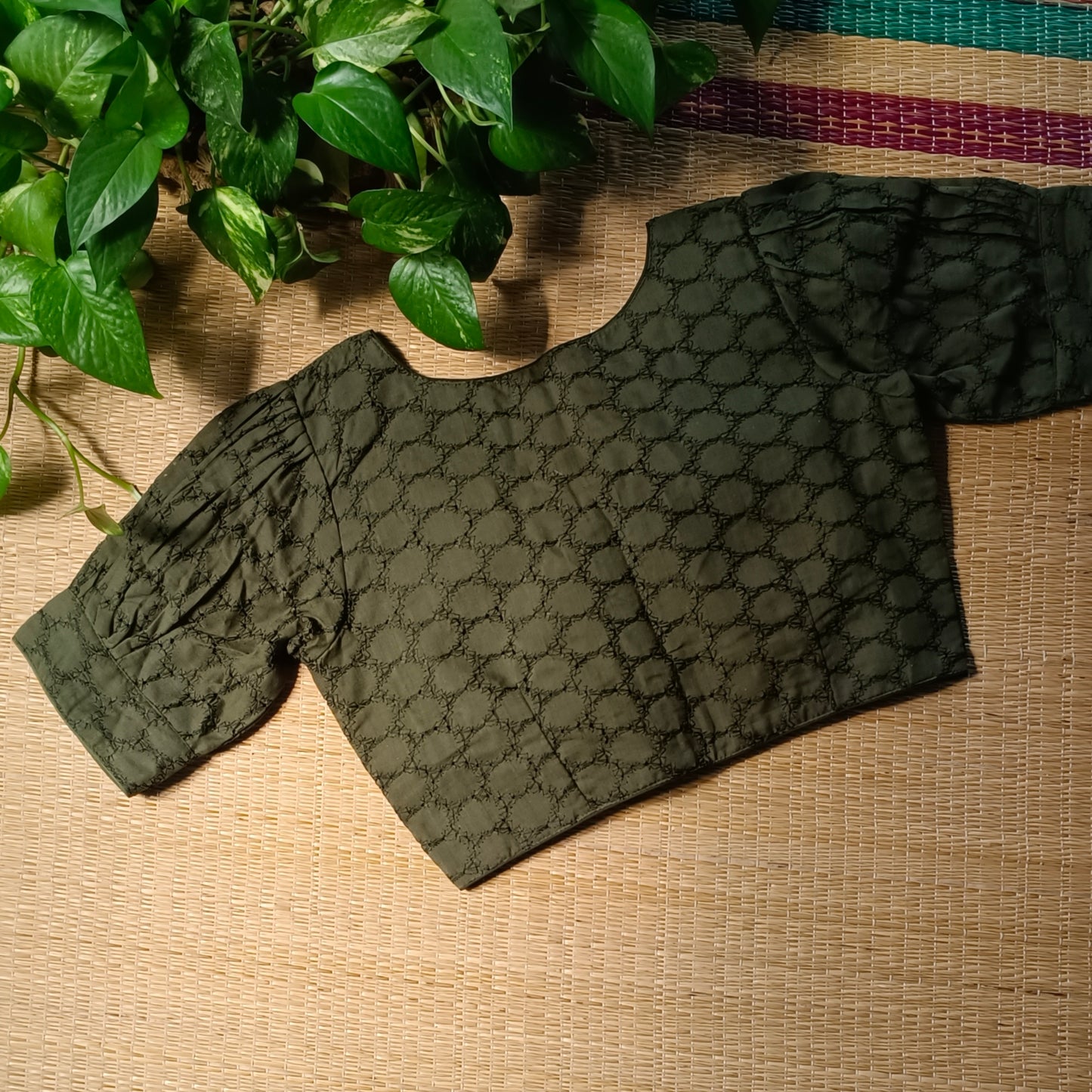 Dark Mehandi Green Hakoba Cotton Blouse