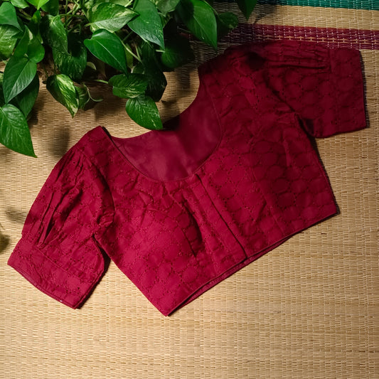 Maroon Hakoba Cotton Blouse