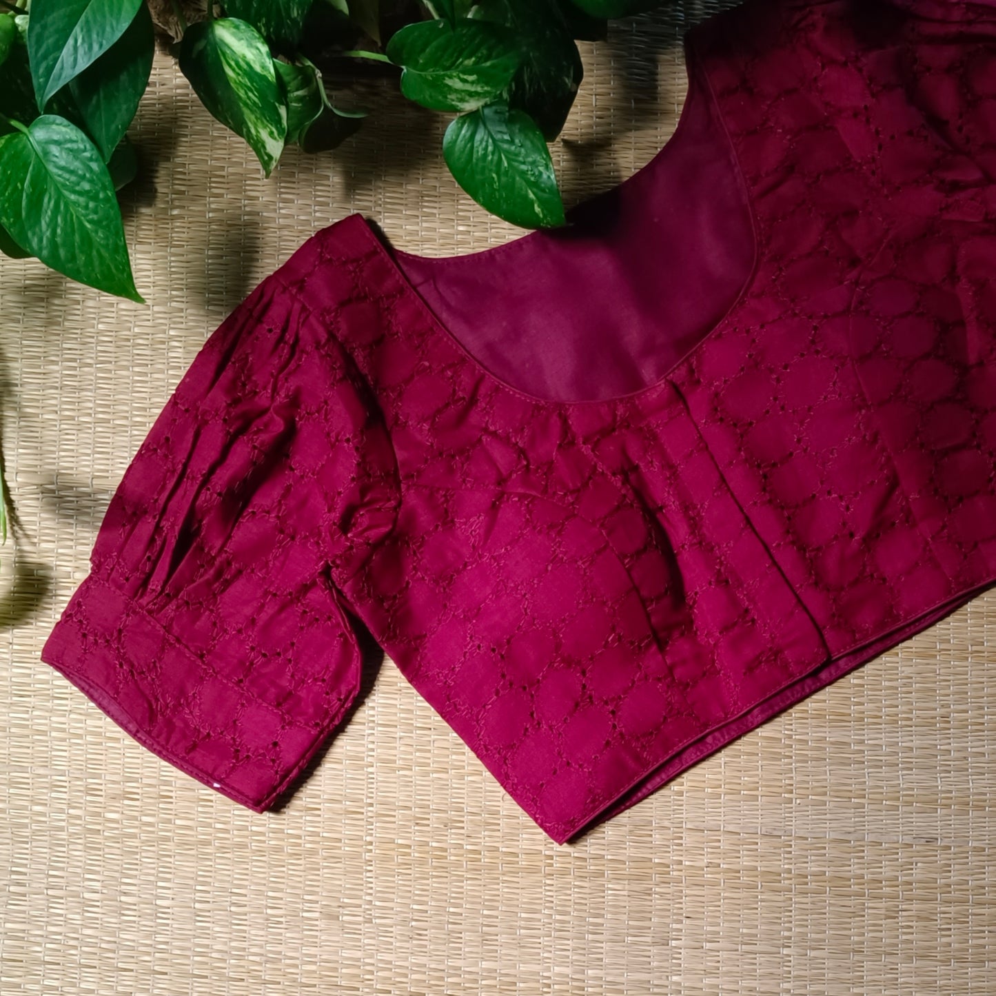 Maroon Hakoba Cotton Blouse
