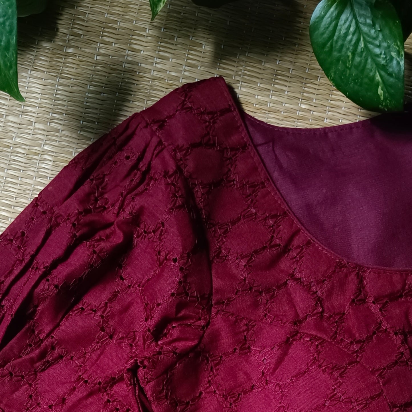 Maroon Hakoba Cotton Blouse