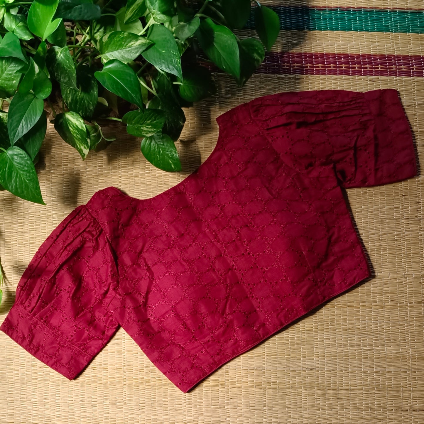 Maroon Hakoba Cotton Blouse