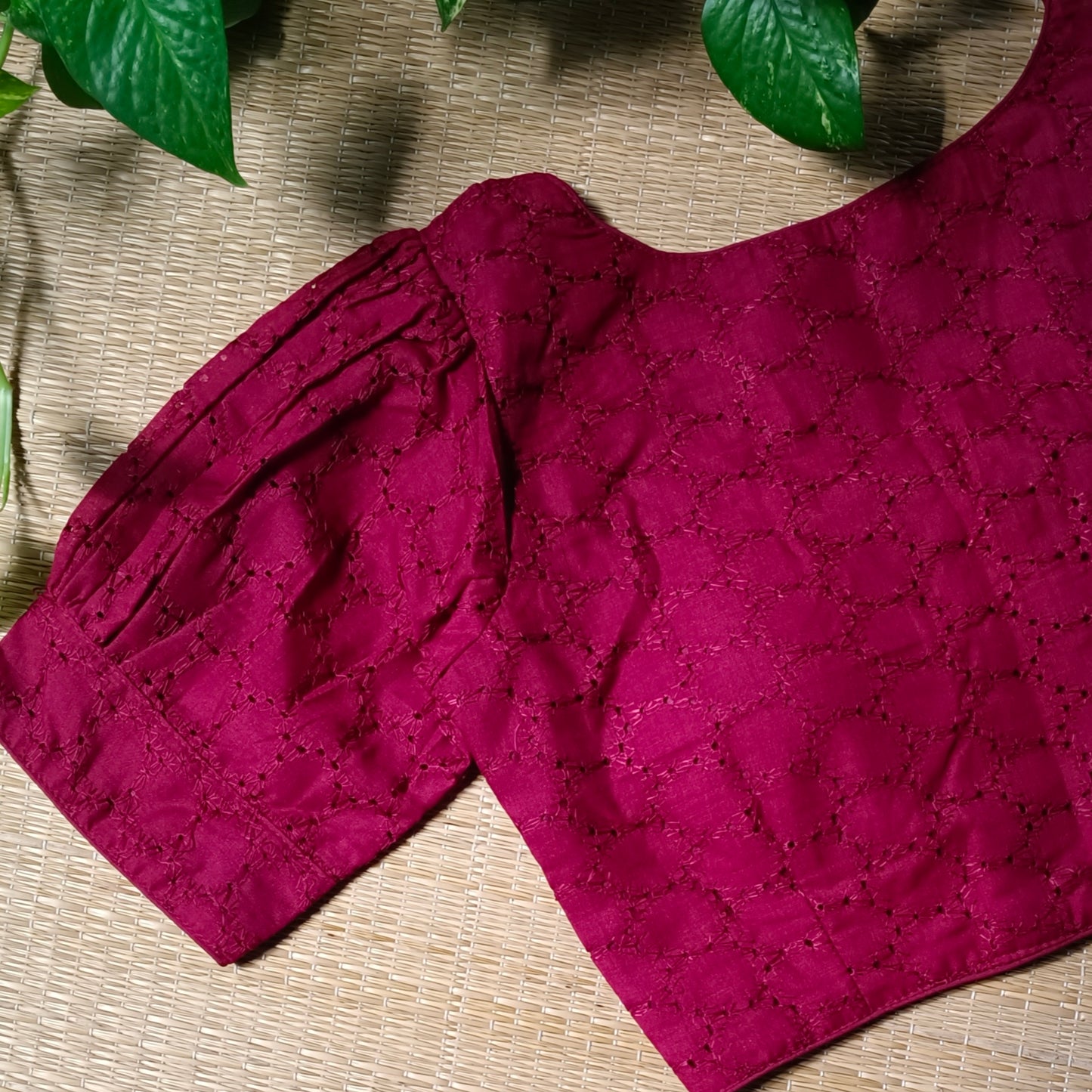 Maroon Hakoba Cotton Blouse